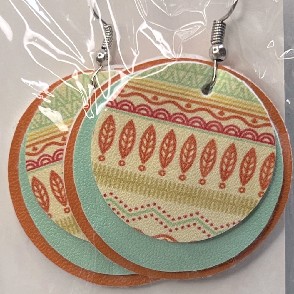 Triple layered Fun summer colored earrings hypoallergenic wire vegan leather